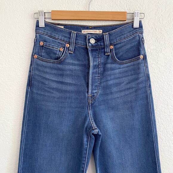 Levi’s Premium Ribcage Straight Ankle Jeans Medium Blue Women’s Size 24 - Picture 5 of 16